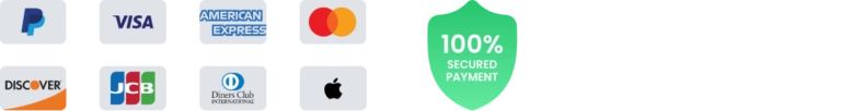 Accepted payment methods: PayPal, Visa, Mastercard, Amex, Discover, JCB, Diners Club, Apple Pay