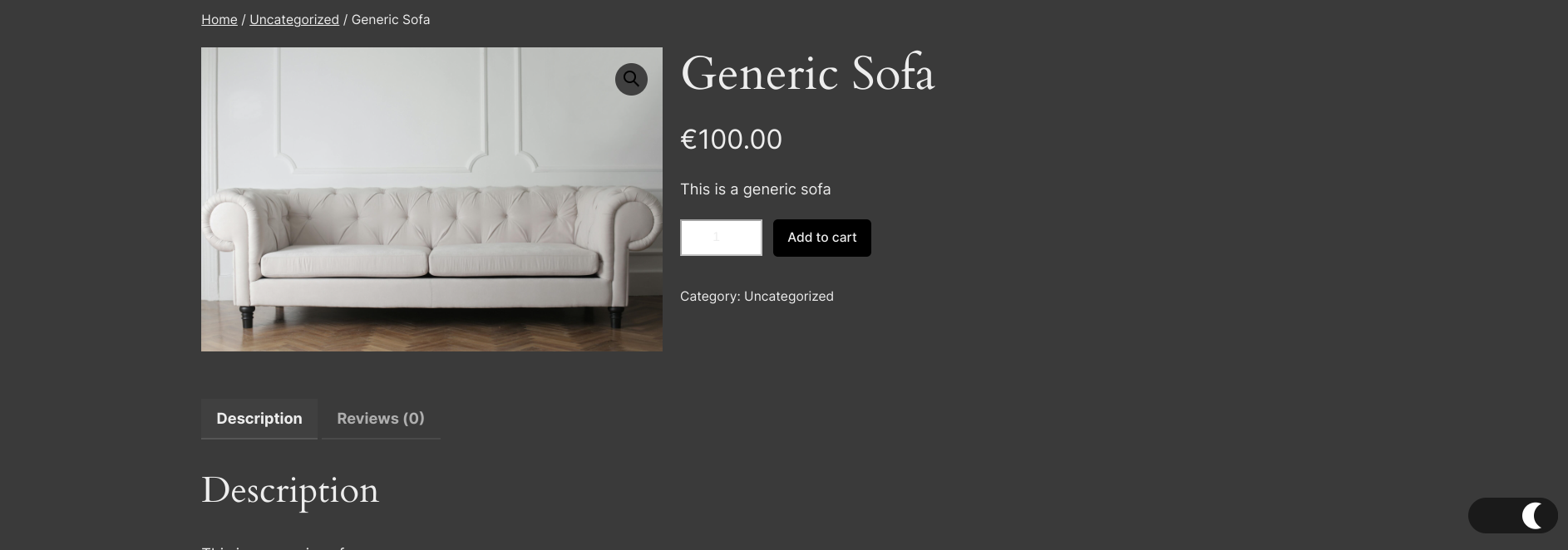 Dark mode interface of a WooCommerce product page using Darklup