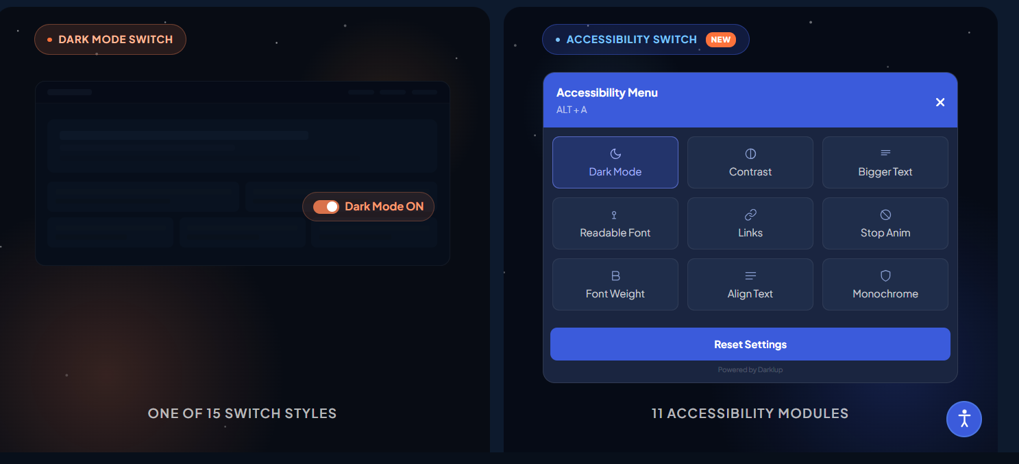 Darklup Dark Mode and Accessibility Plugin for WordPress 11+ Accessibility Module to look at